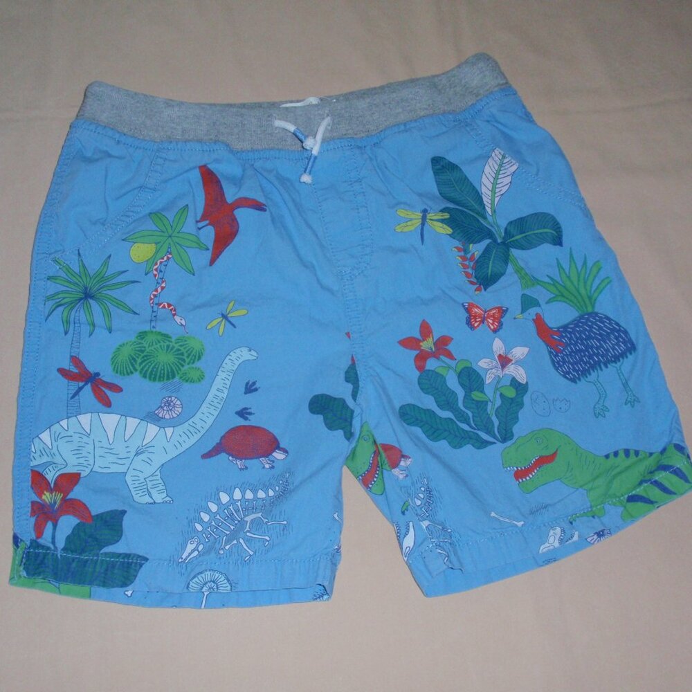 Mini Boden Boys Dinosaur Shorts Cotton Blue Pull on Elastic Sz 11